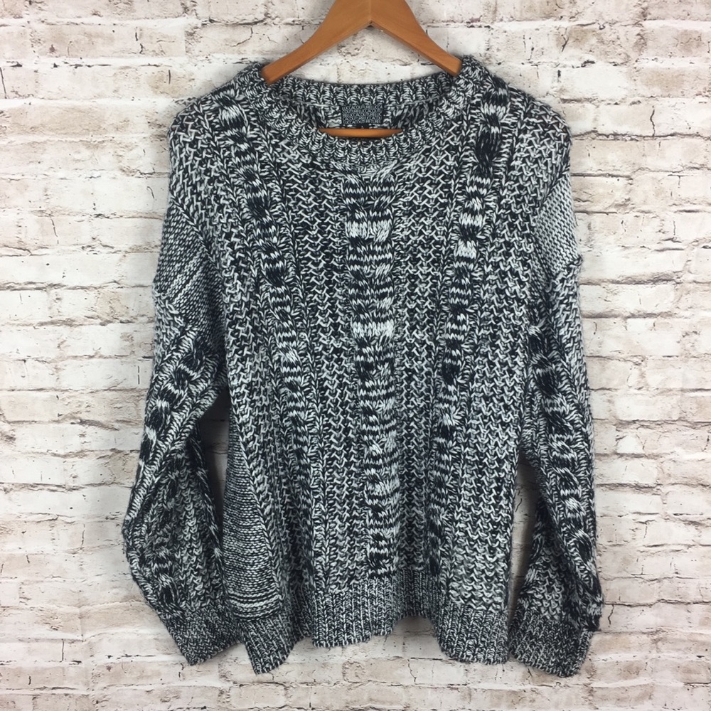 Lucca Couture Crewneck Sweater Black White Crochet